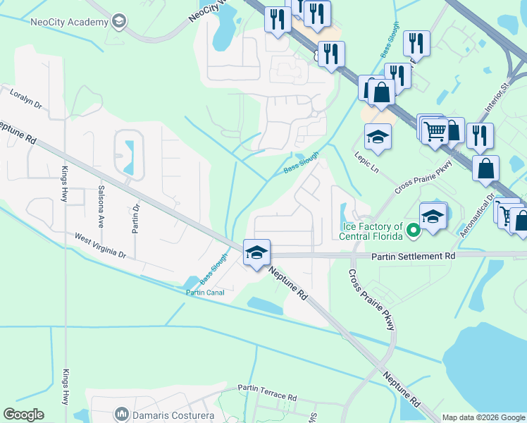 map of restaurants, bars, coffee shops, grocery stores, and more near 2021 Bearing Lane in Kissimmee