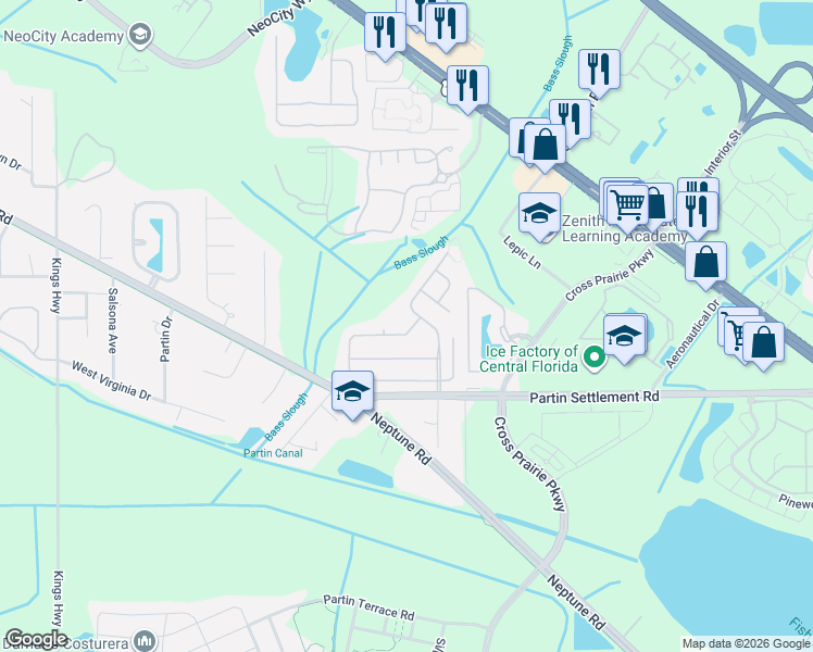 map of restaurants, bars, coffee shops, grocery stores, and more near 2009 Bearing Lane in Kissimmee