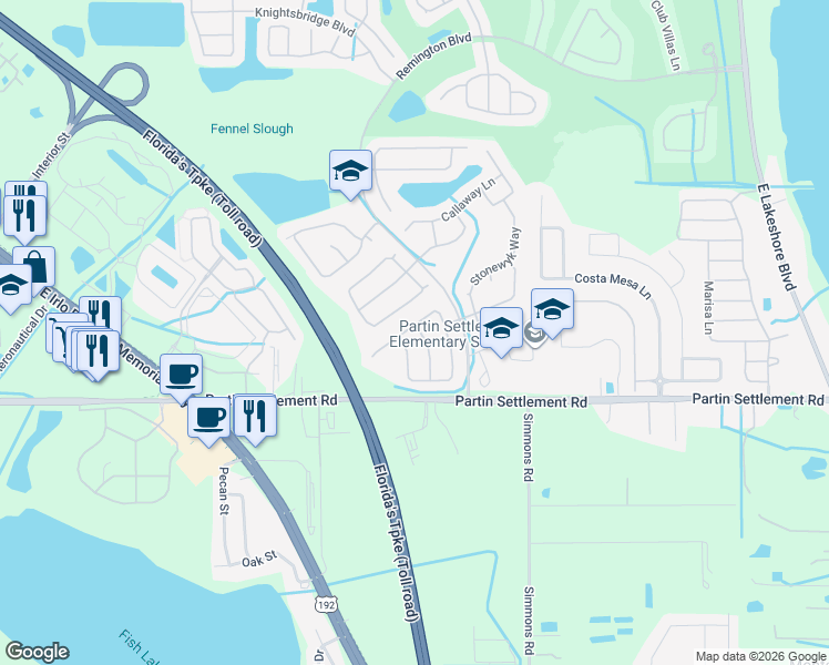 map of restaurants, bars, coffee shops, grocery stores, and more near 2728 Portchester Court in Kissimmee