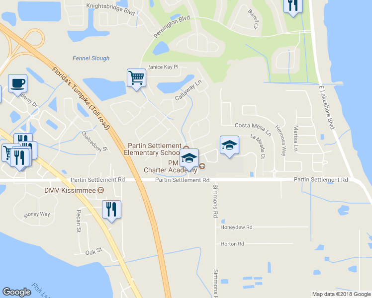 map of restaurants, bars, coffee shops, grocery stores, and more near 2434 Remington Boulevard in Kissimmee