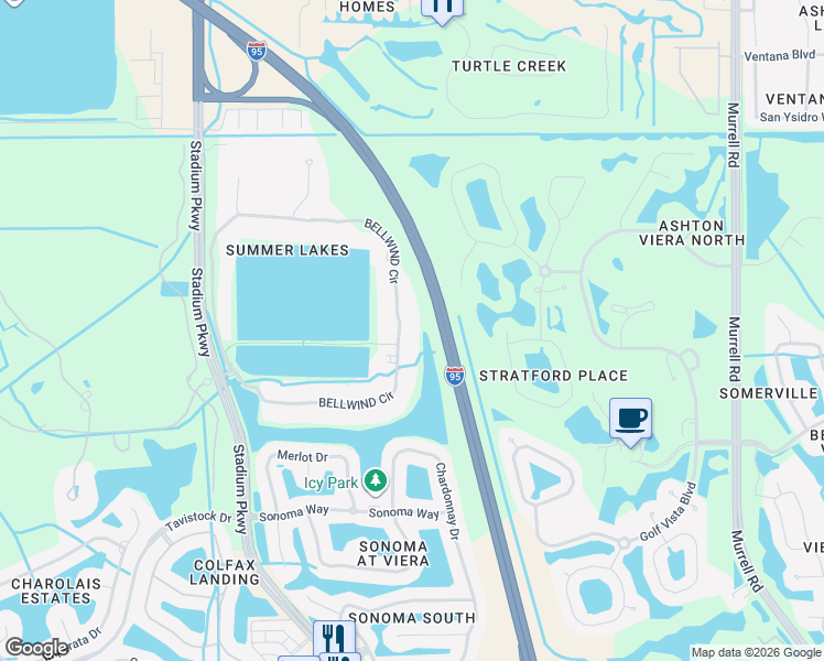 map of restaurants, bars, coffee shops, grocery stores, and more near 3002 BELLWIND Circle in Rockledge