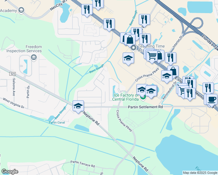 map of restaurants, bars, coffee shops, grocery stores, and more near 2124 Walden Park Circle in Kissimmee