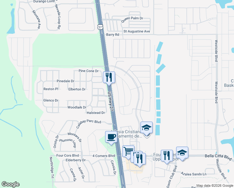 map of restaurants, bars, coffee shops, grocery stores, and more near 3538 Monaco Lane in Davenport