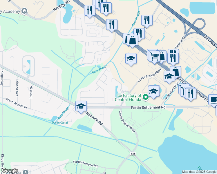 map of restaurants, bars, coffee shops, grocery stores, and more near 2118 Walden Park Circle in Kissimmee