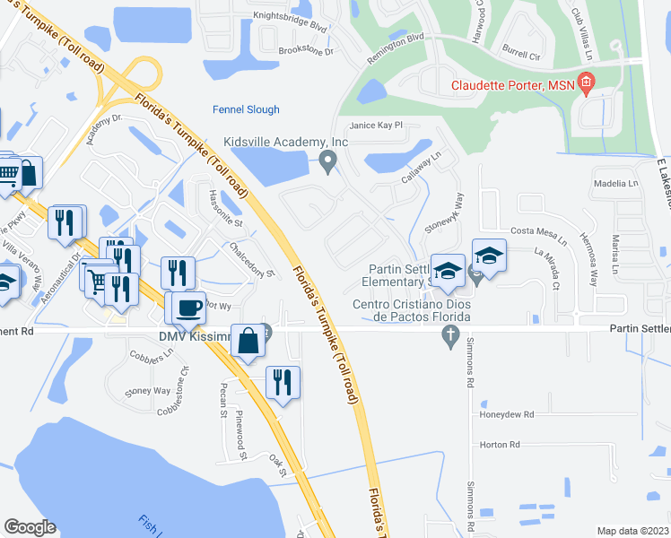 map of restaurants, bars, coffee shops, grocery stores, and more near 959 Tramells Trail in Kissimmee