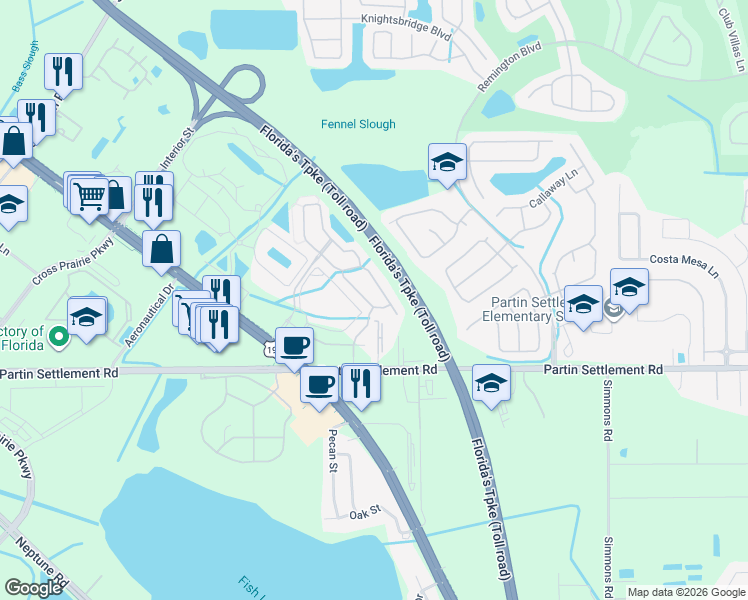 map of restaurants, bars, coffee shops, grocery stores, and more near 1054 Chalcedony Street in Kissimmee
