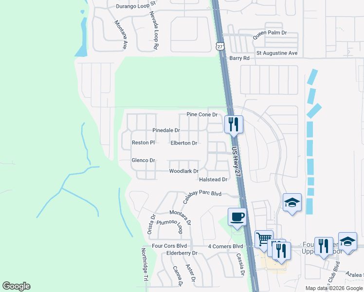 map of restaurants, bars, coffee shops, grocery stores, and more near 249 Elberton Drive in Davenport