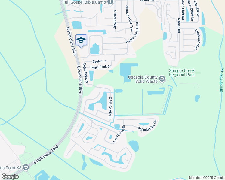 map of restaurants, bars, coffee shops, grocery stores, and more near 603 Eagle Pointe South in Kissimmee