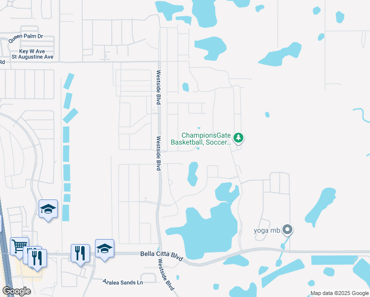 map of restaurants, bars, coffee shops, grocery stores, and more near 801 Drop Shot Drive in Davenport