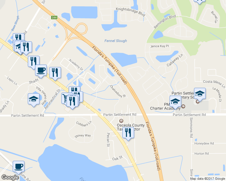 map of restaurants, bars, coffee shops, grocery stores, and more near 1022 Chalcedony Street in Kissimmee