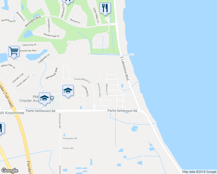 map of restaurants, bars, coffee shops, grocery stores, and more near 3007 Lady Mae Lane in Kissimmee