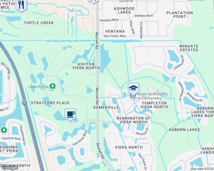 map of restaurants, bars, coffee shops, grocery stores, and more near 1894 Lankcashire Court in Rockledge