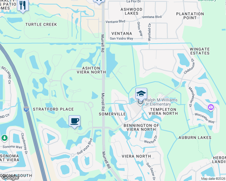 map of restaurants, bars, coffee shops, grocery stores, and more near 1894 Lankcashire Court in Rockledge