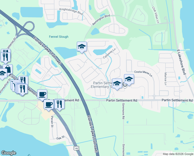 map of restaurants, bars, coffee shops, grocery stores, and more near 989 Tramells Trail in Kissimmee