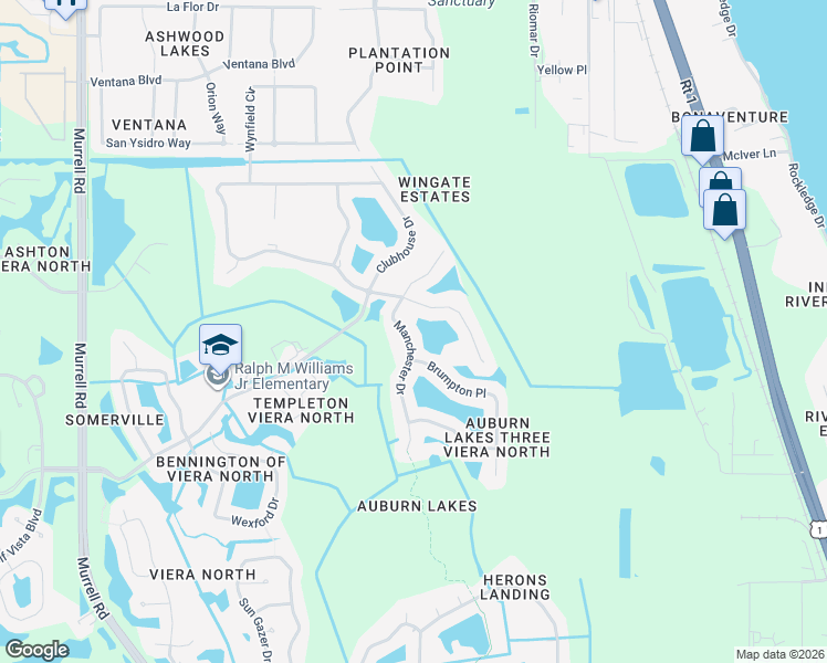 map of restaurants, bars, coffee shops, grocery stores, and more near 1367 Auburn Lakes Drive in Rockledge