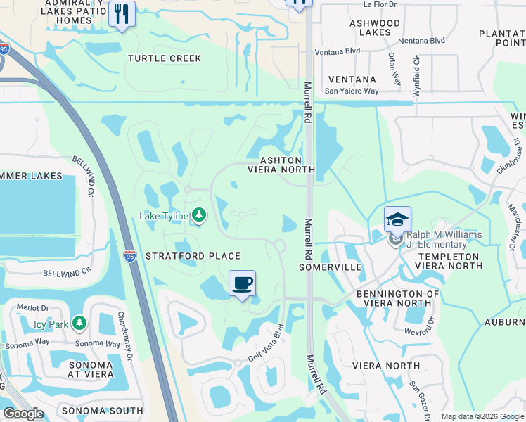 map of restaurants, bars, coffee shops, grocery stores, and more near 4758 Parkstone Drive in Rockledge