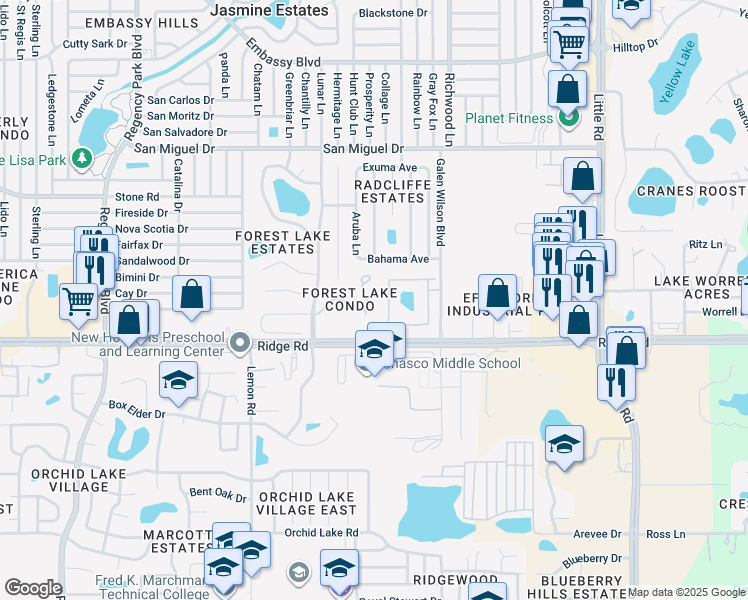 map of restaurants, bars, coffee shops, grocery stores, and more near in Jasmine Estates
