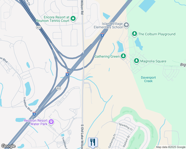 map of restaurants, bars, coffee shops, grocery stores, and more near 727 South Old Lake Wilson Road in Kissimmee