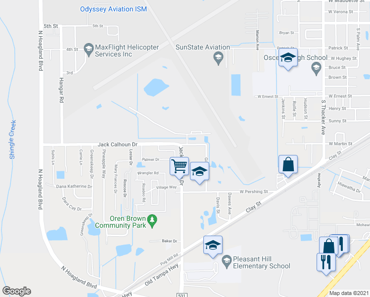 map of restaurants, bars, coffee shops, grocery stores, and more near 1025 South Hoagland Boulevard in Kissimmee