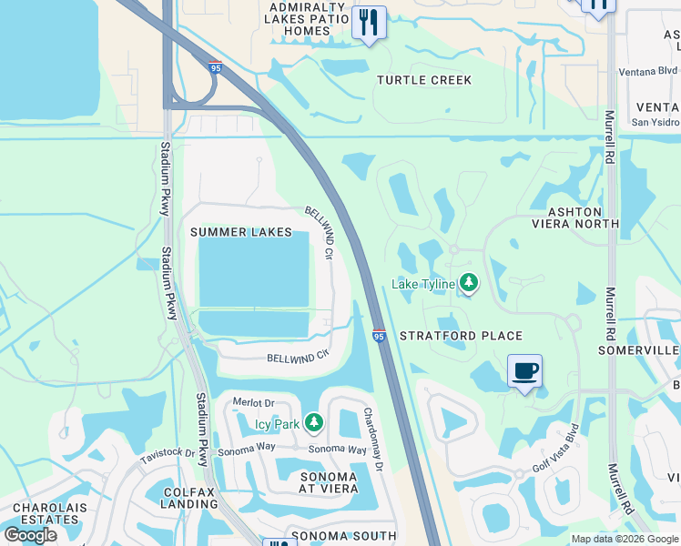 map of restaurants, bars, coffee shops, grocery stores, and more near 3032 BELLWIND Circle in Rockledge
