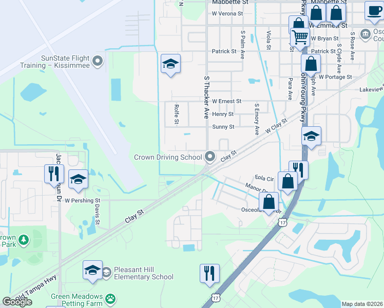 map of restaurants, bars, coffee shops, grocery stores, and more near 2144 West Martin Street in Kissimmee