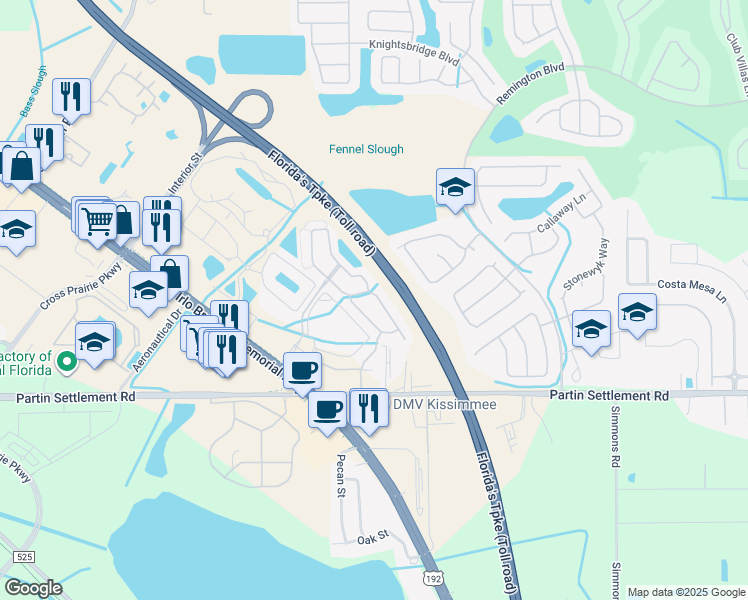 map of restaurants, bars, coffee shops, grocery stores, and more near 2552 Aventurine Street in Kissimmee