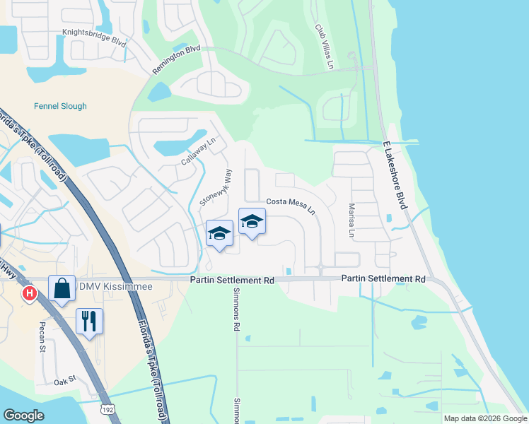 map of restaurants, bars, coffee shops, grocery stores, and more near 921 La Mirada Court in Kissimmee