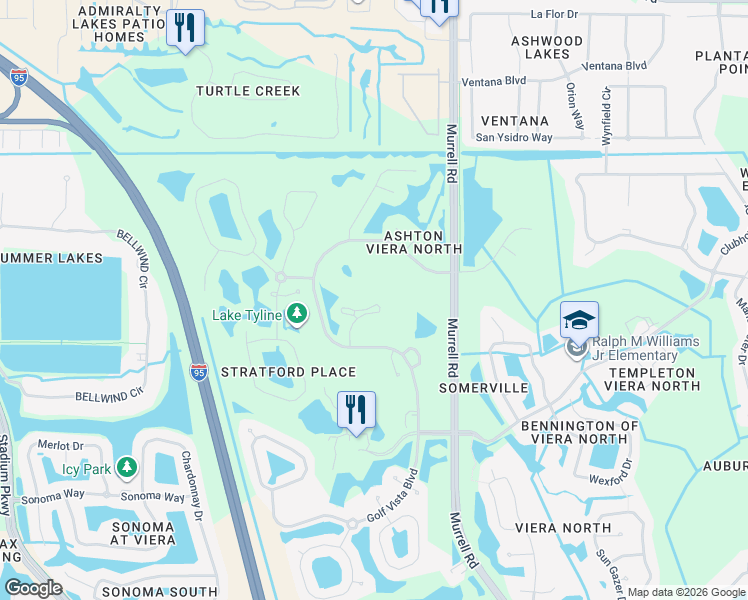 map of restaurants, bars, coffee shops, grocery stores, and more near 4758 Parkstone Drive in Rockledge