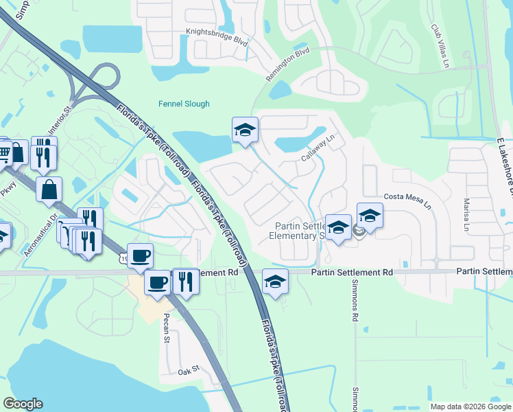 map of restaurants, bars, coffee shops, grocery stores, and more near 2713 Lucas Lakes Lane in Kissimmee