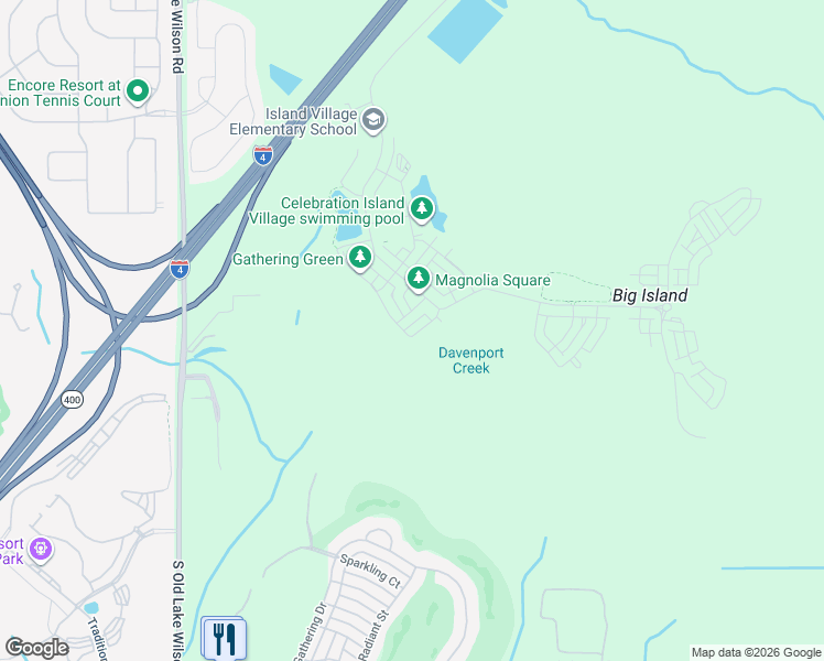 map of restaurants, bars, coffee shops, grocery stores, and more near 1101 Watson Court in Kissimmee