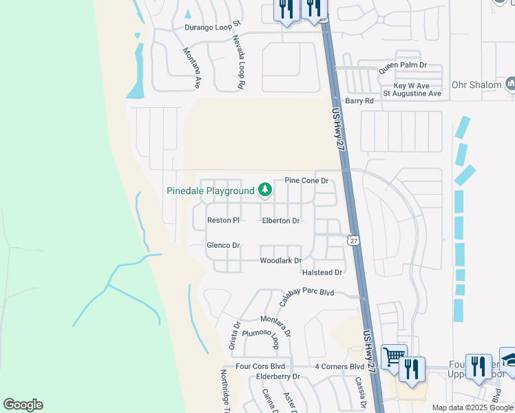 map of restaurants, bars, coffee shops, grocery stores, and more near 201 Strada Drive in Davenport