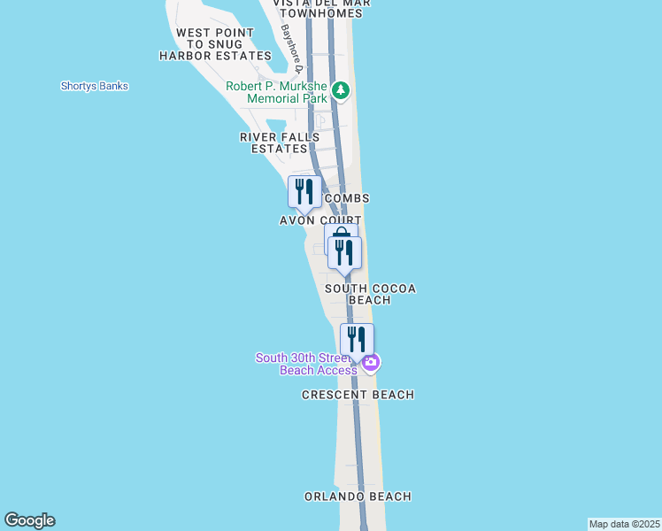map of restaurants, bars, coffee shops, grocery stores, and more near 171 24th Street in Cocoa Beach