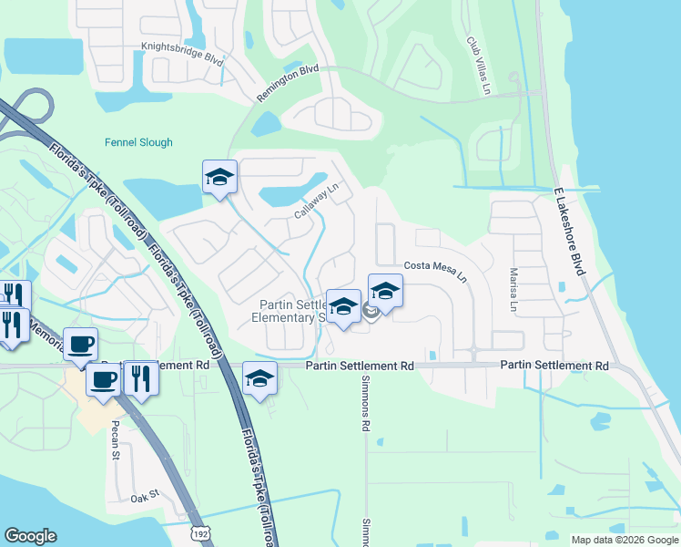 map of restaurants, bars, coffee shops, grocery stores, and more near 807 Leeshore Court in Kissimmee