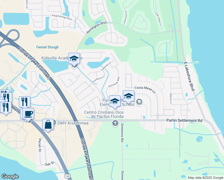 map of restaurants, bars, coffee shops, grocery stores, and more near 806 Leeshore Court in Kissimmee