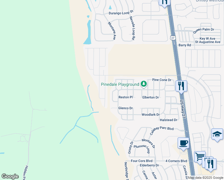 map of restaurants, bars, coffee shops, grocery stores, and more near 154 Lazy Willow Drive in Davenport