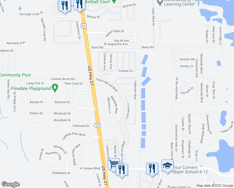 map of restaurants, bars, coffee shops, grocery stores, and more near 2344 Bella Vista Drive in Davenport
