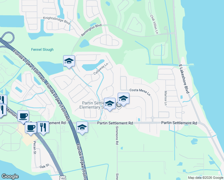 map of restaurants, bars, coffee shops, grocery stores, and more near 807 Leeshore Court in Kissimmee