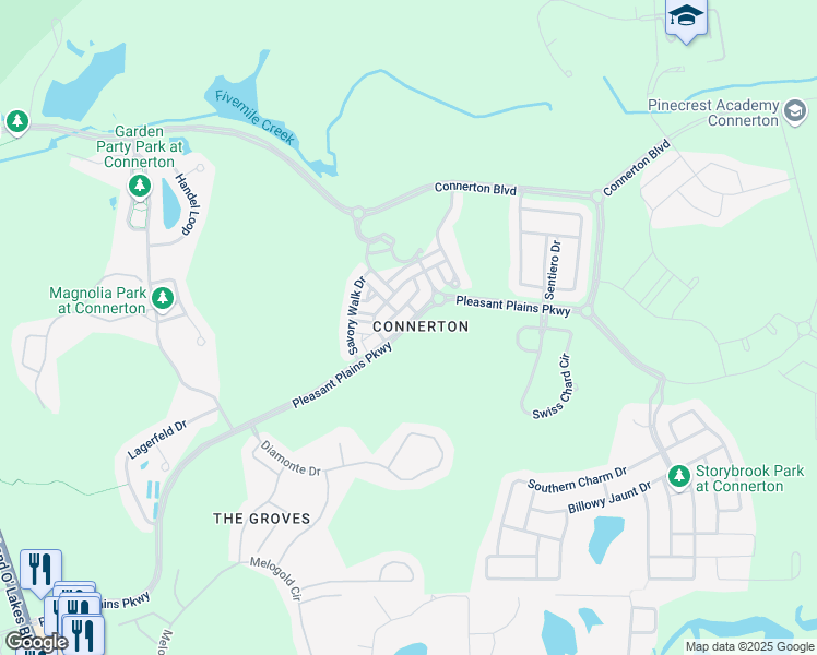 map of restaurants, bars, coffee shops, grocery stores, and more near 21183 Pleasant Plains Parkway in Land O' Lakes