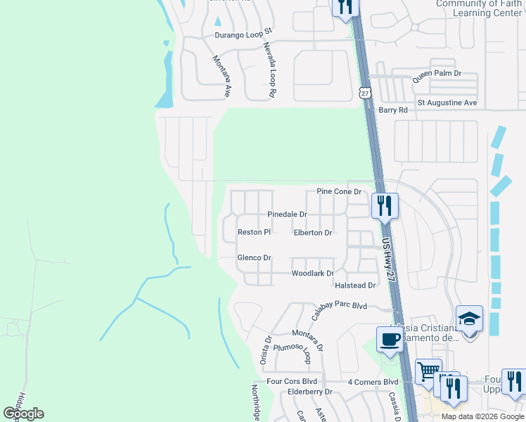 map of restaurants, bars, coffee shops, grocery stores, and more near 186 Crestwood Pass in Davenport