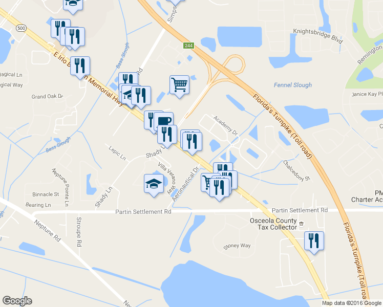 map of restaurants, bars, coffee shops, grocery stores, and more near 2323 U.S. 192 in Kissimmee