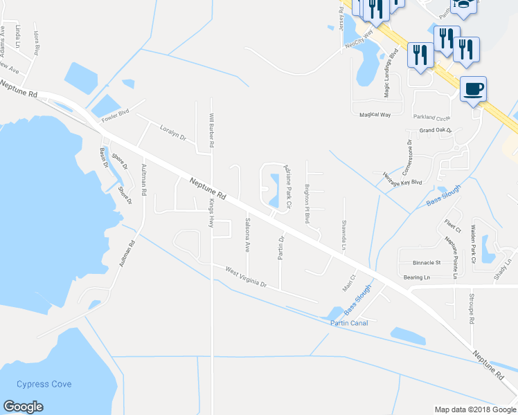 map of restaurants, bars, coffee shops, grocery stores, and more near 729 Adriane Park Circle in Kissimmee