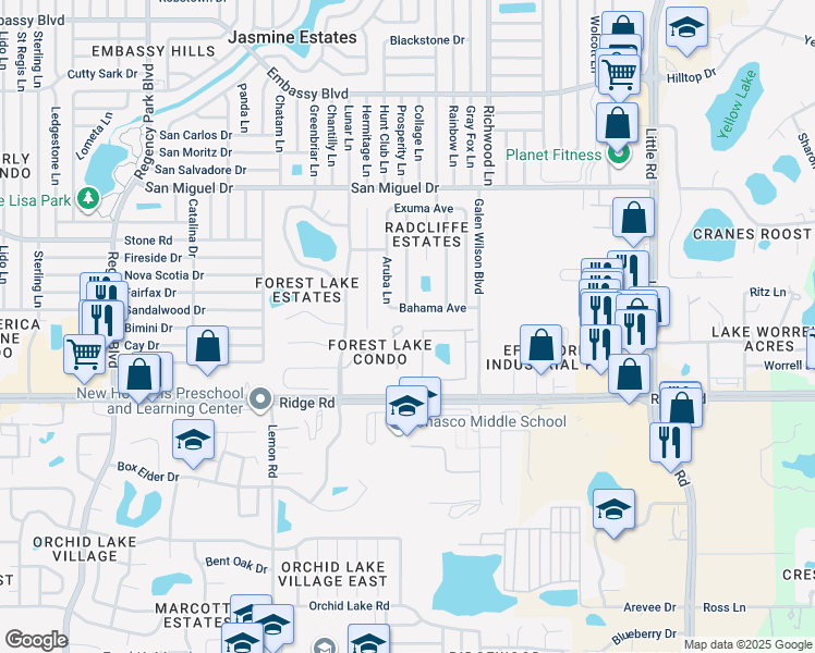 map of restaurants, bars, coffee shops, grocery stores, and more near in Jasmine Estates