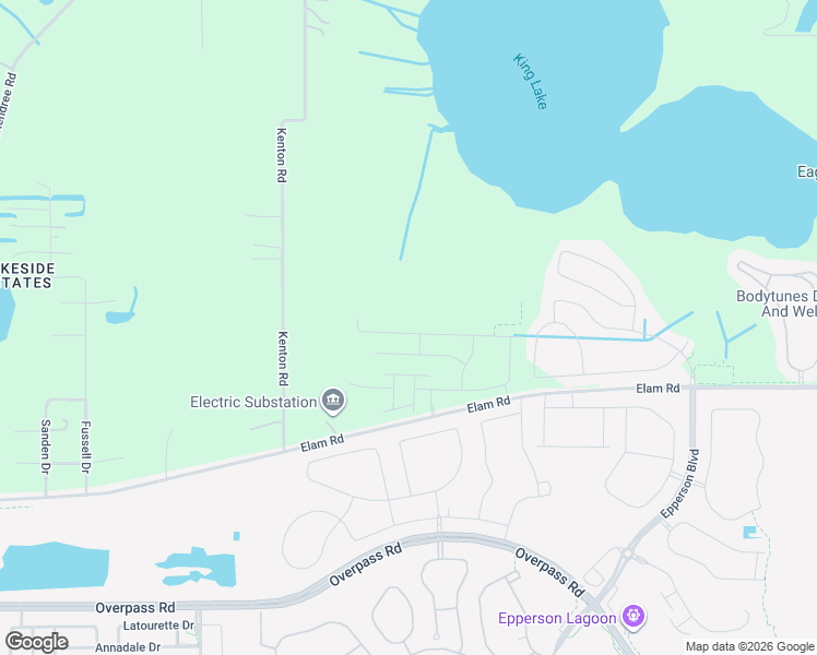 map of restaurants, bars, coffee shops, grocery stores, and more near 31500-31598 Elam Road in Wesley Chapel