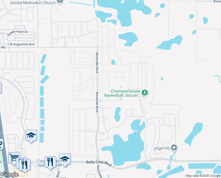 map of restaurants, bars, coffee shops, grocery stores, and more near 801 Drop Shot Drive in Davenport