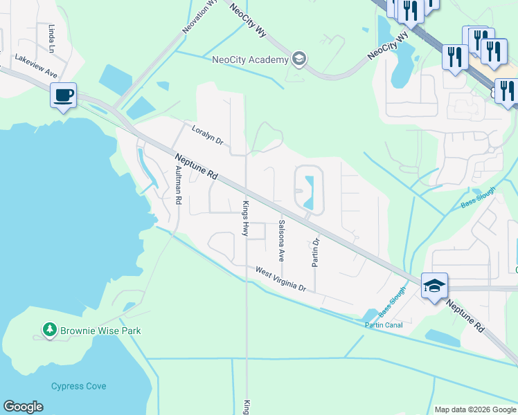 map of restaurants, bars, coffee shops, grocery stores, and more near 1748 Neptune Road in Kissimmee