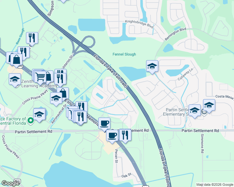 map of restaurants, bars, coffee shops, grocery stores, and more near 2533 Hassonite Street in Kissimmee