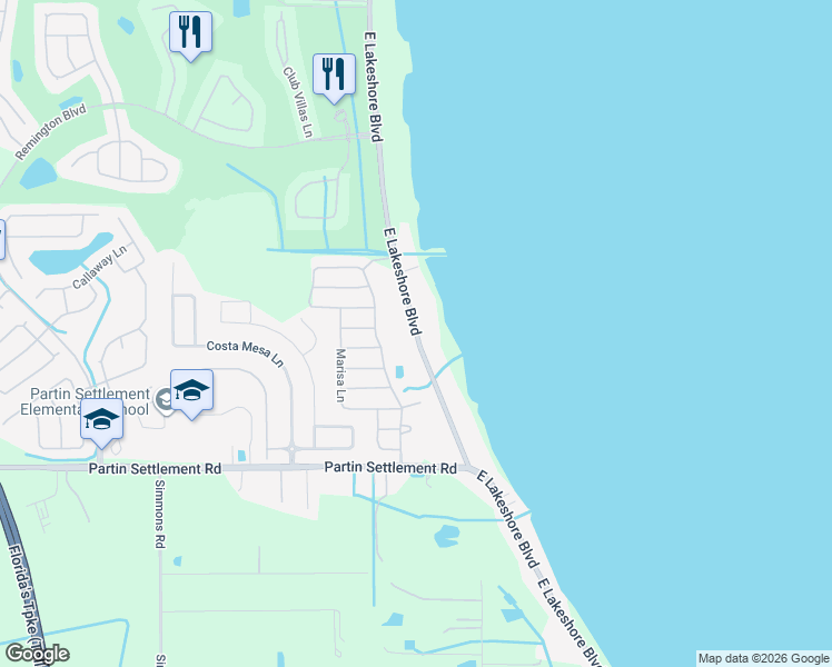 map of restaurants, bars, coffee shops, grocery stores, and more near East Lakeshore Boulevard in Kissimmee