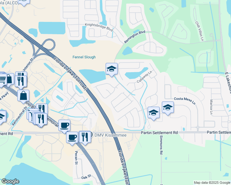 map of restaurants, bars, coffee shops, grocery stores, and more near 2604 Brandywine Court in Kissimmee