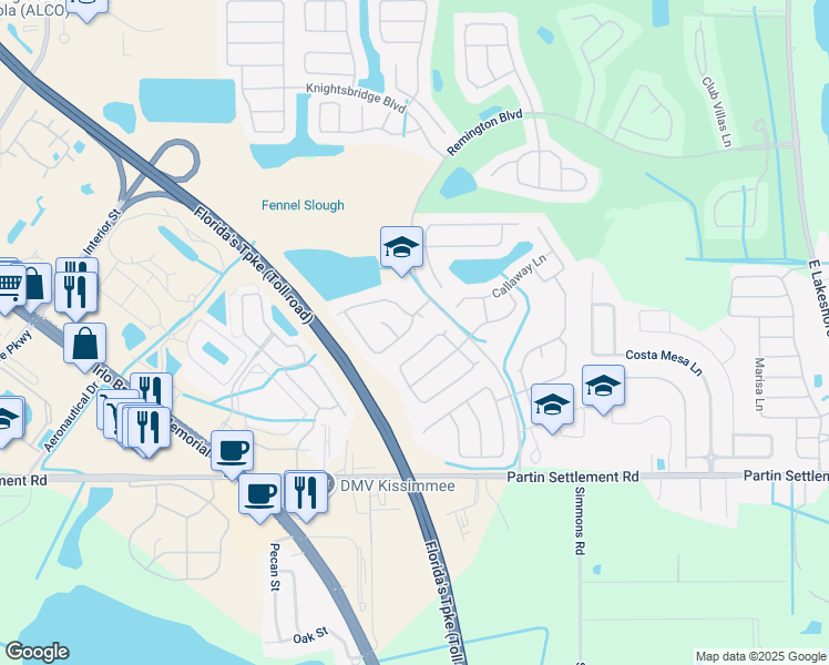 map of restaurants, bars, coffee shops, grocery stores, and more near 2604 Brandywine Court in Kissimmee