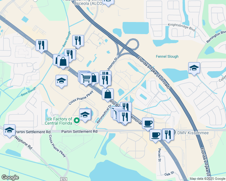map of restaurants, bars, coffee shops, grocery stores, and more near 2299 East Irlo Bronson Memorial Highway in Kissimmee
